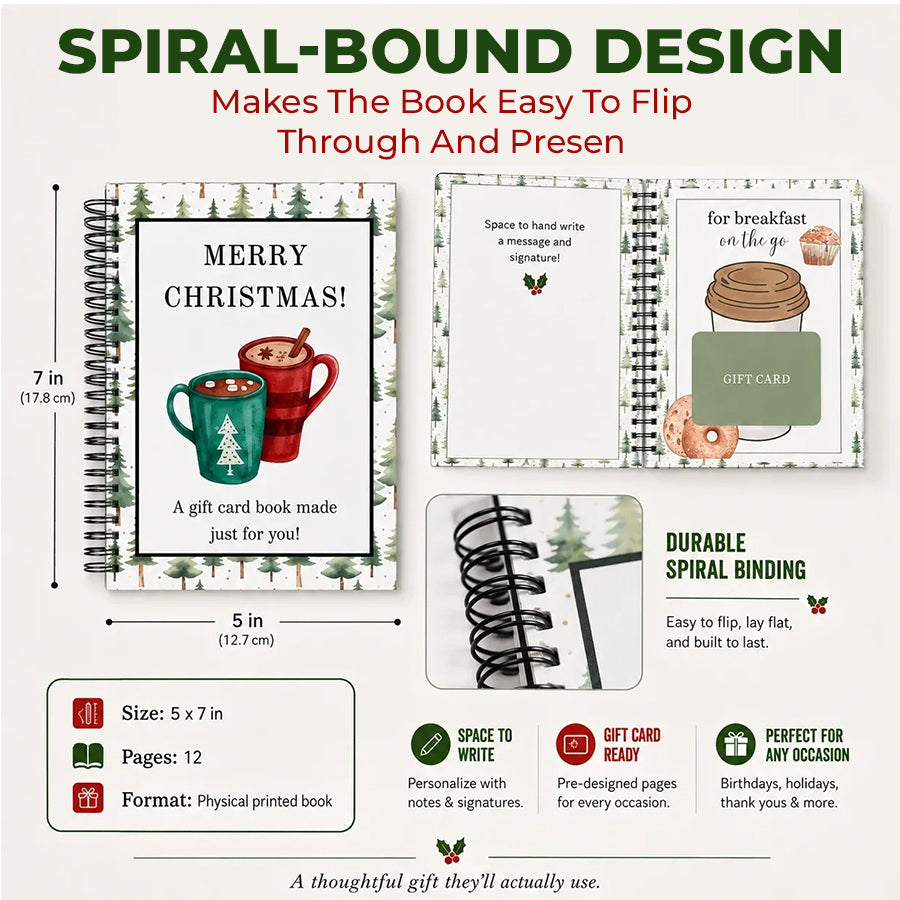 Christmas gift card book pages and presentation