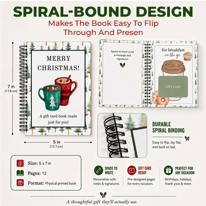 Christmas gift card book pages and presentation