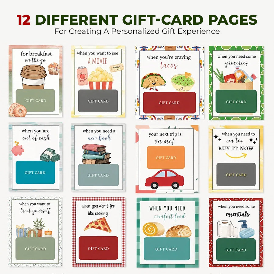 Christmas gift card book pages and presentation