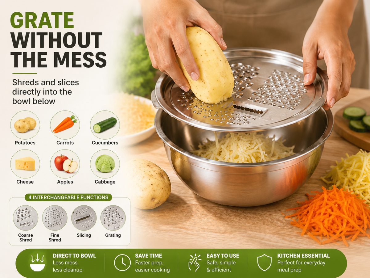Stainless steel grater bowl and colander set product details