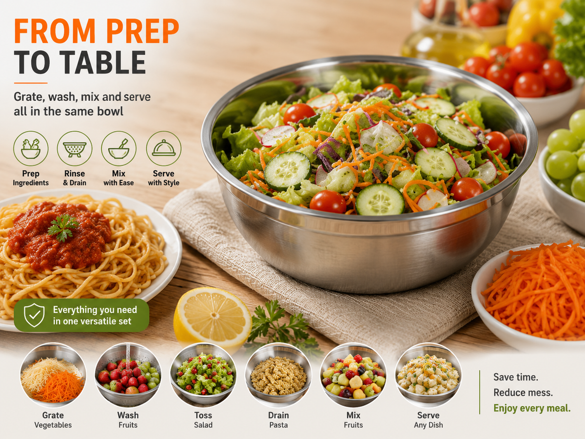 Stainless steel grater bowl and colander set product details