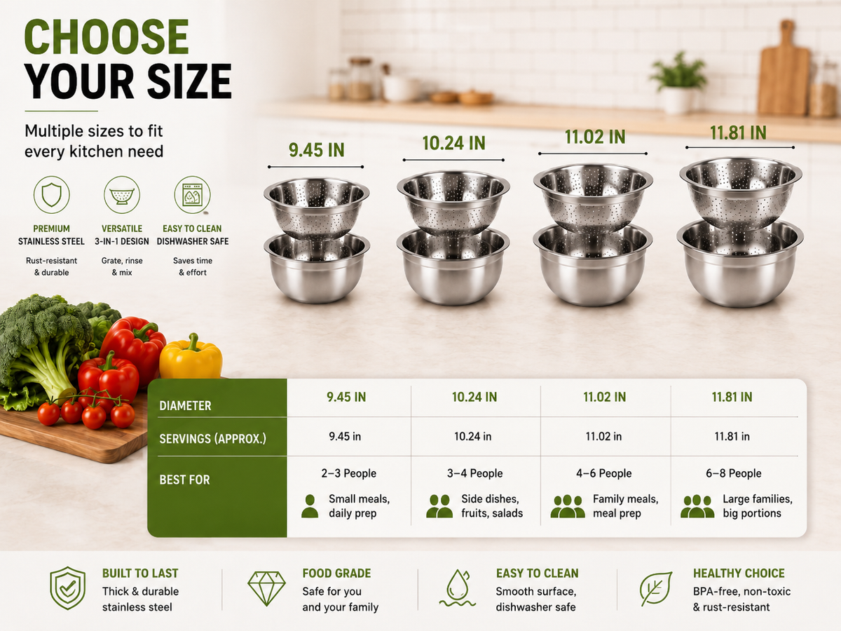 Stainless steel grater bowl and colander set product details