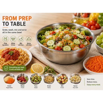 Mixing and serving with the stainless steel bowl