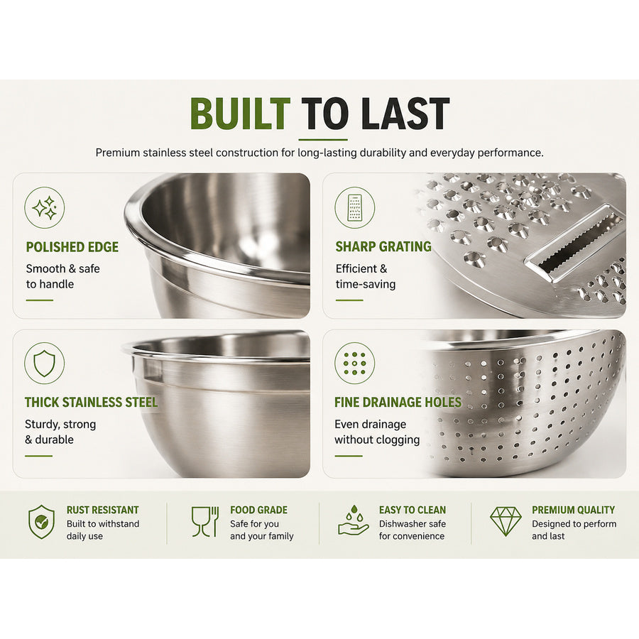 Stainless steel kitchen prep set details