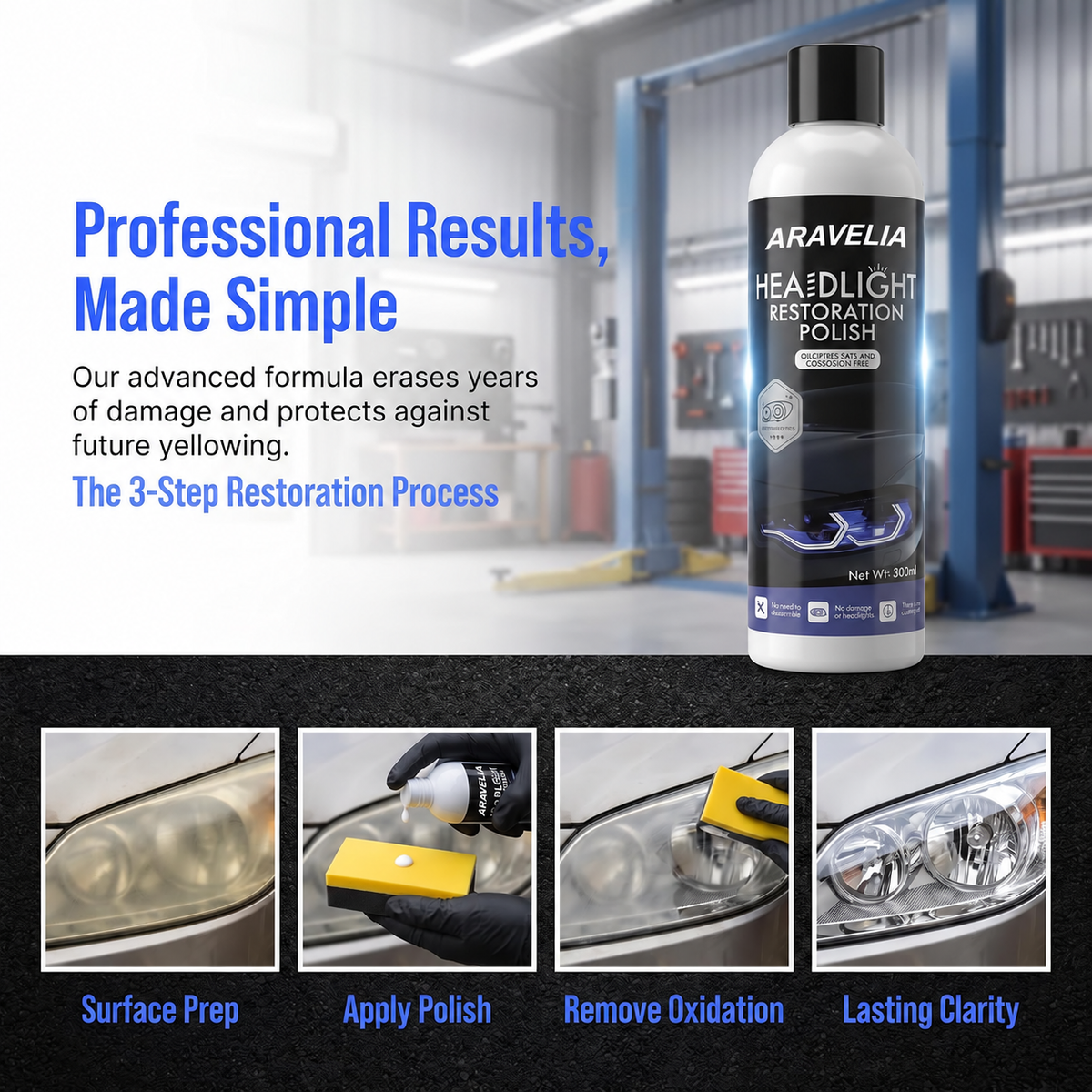 Aravelia headlight restoration process and polish
