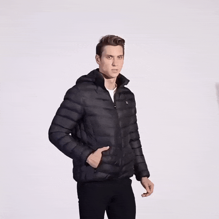 Unisex heated jacket — jacket fit and movement demonstration