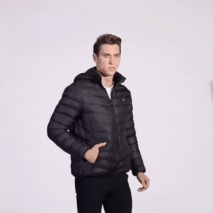 Unisex heated jacket — jacket fit and movement demonstration