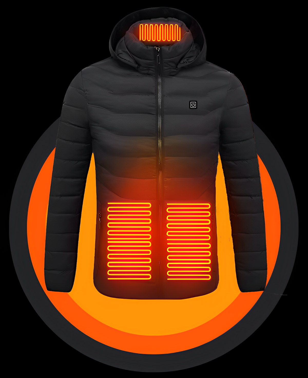 Unisex heated jacket — front heating area illustration