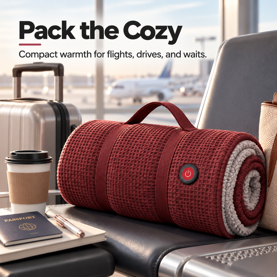 Heated shawl packed beside luggage