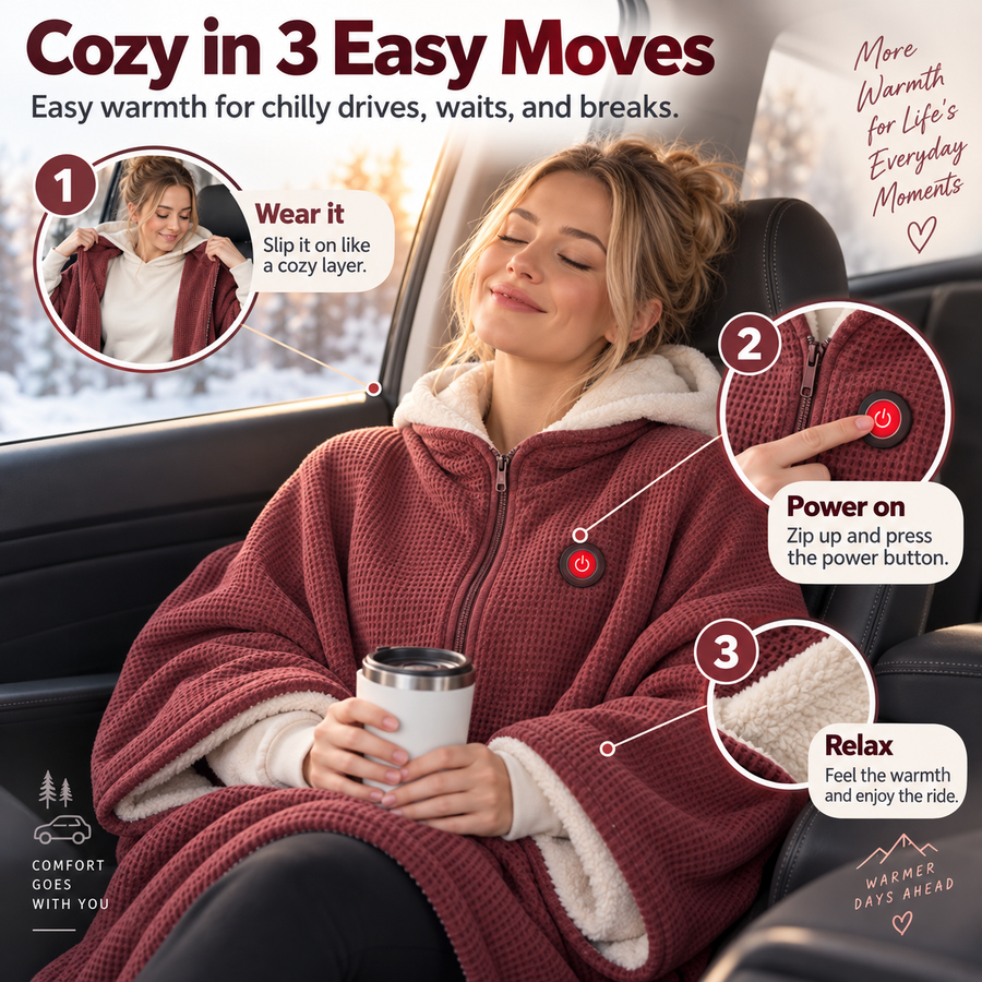 Wearable heated shawl: wear, connect and switch on