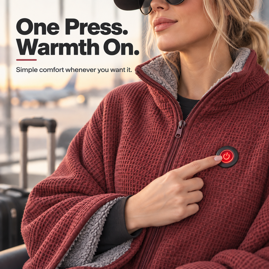 Front heating button and zip collar detail