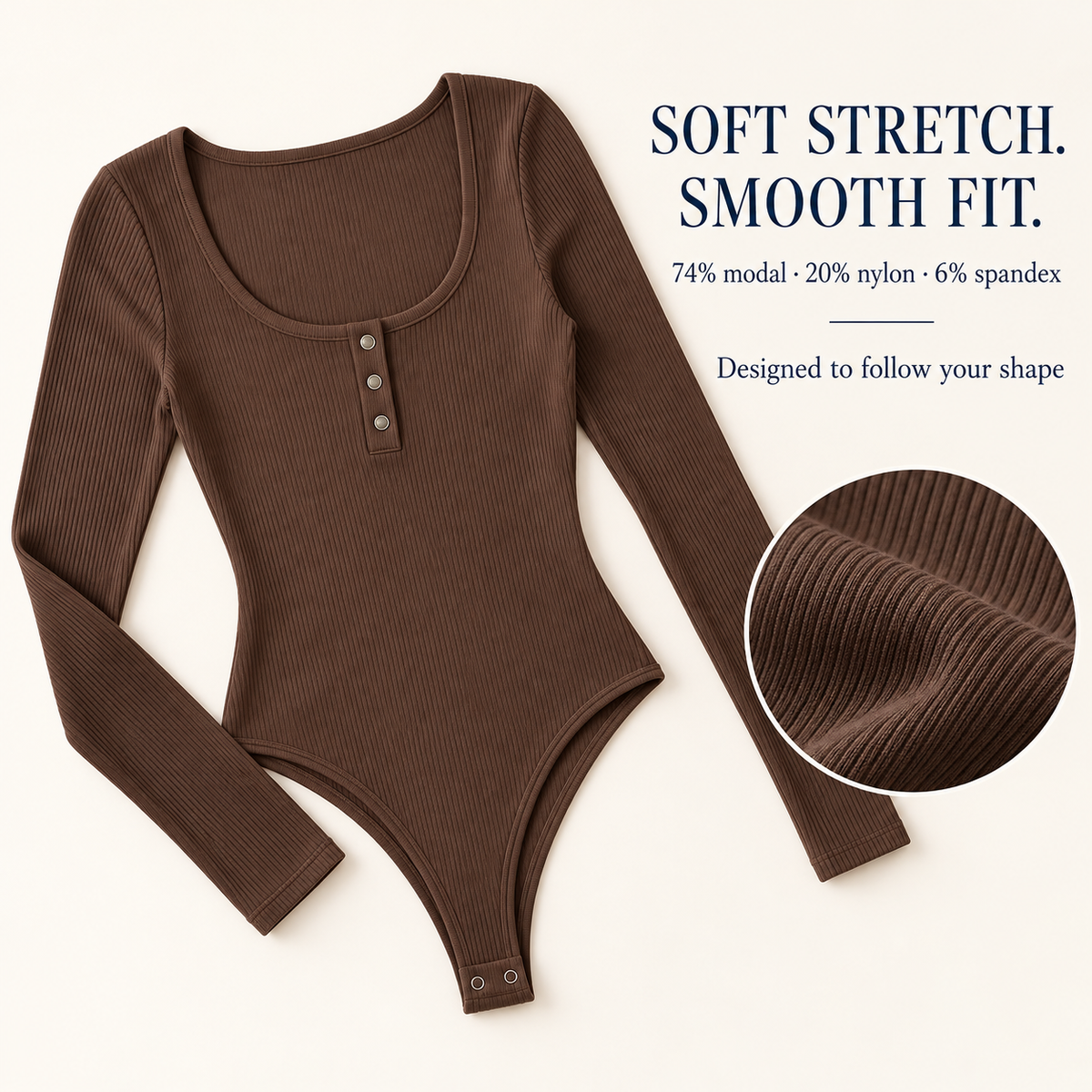 Modal Henley bodysuit — fabric feature illustration