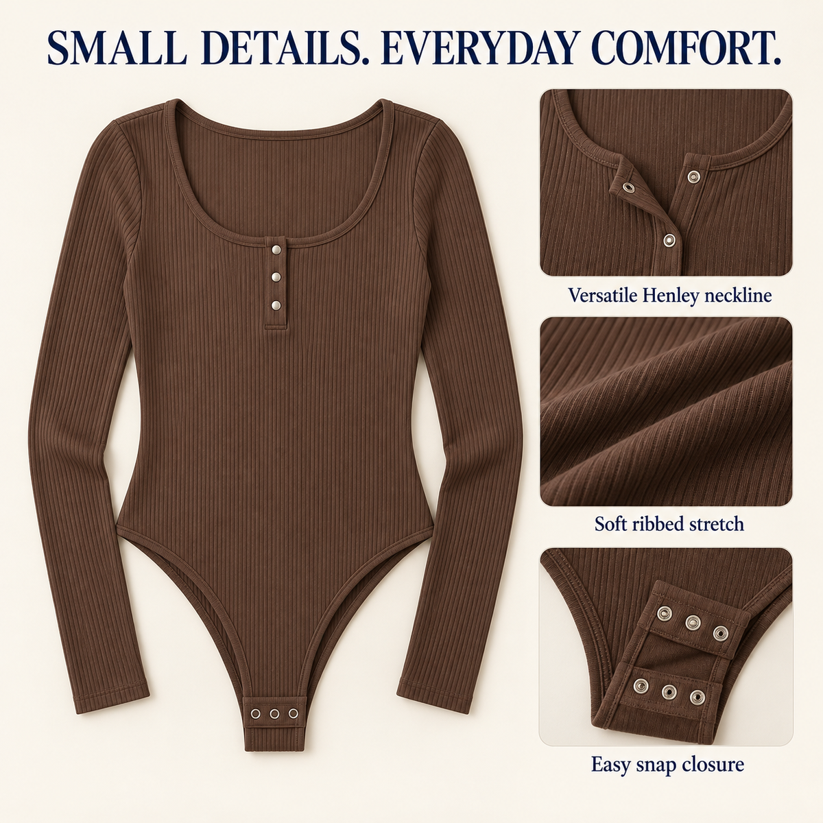 Modal Henley bodysuit — features feature illustration