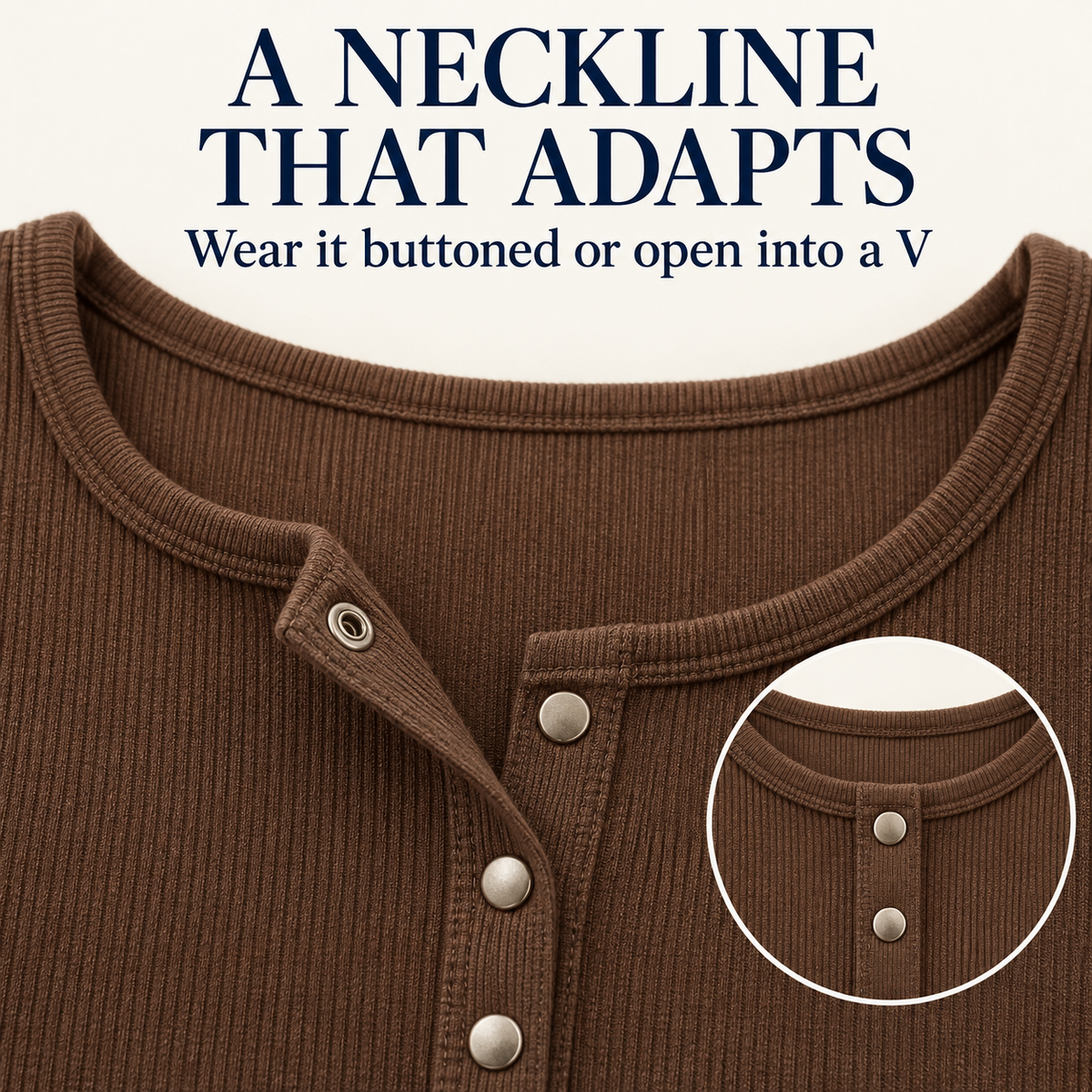 Modal Henley bodysuit — versatile neckline feature illustration