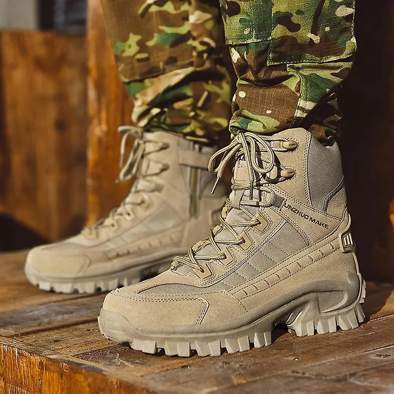 Sand boots worn outdoors
