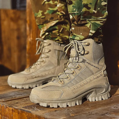 Sand boots worn outdoors