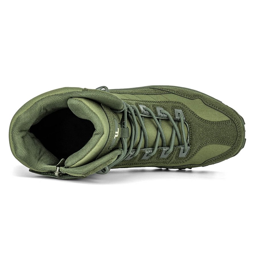 Green hiking boot padded collar