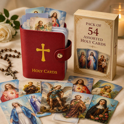 Holy Card Holder — red holder and 54 prayer cards