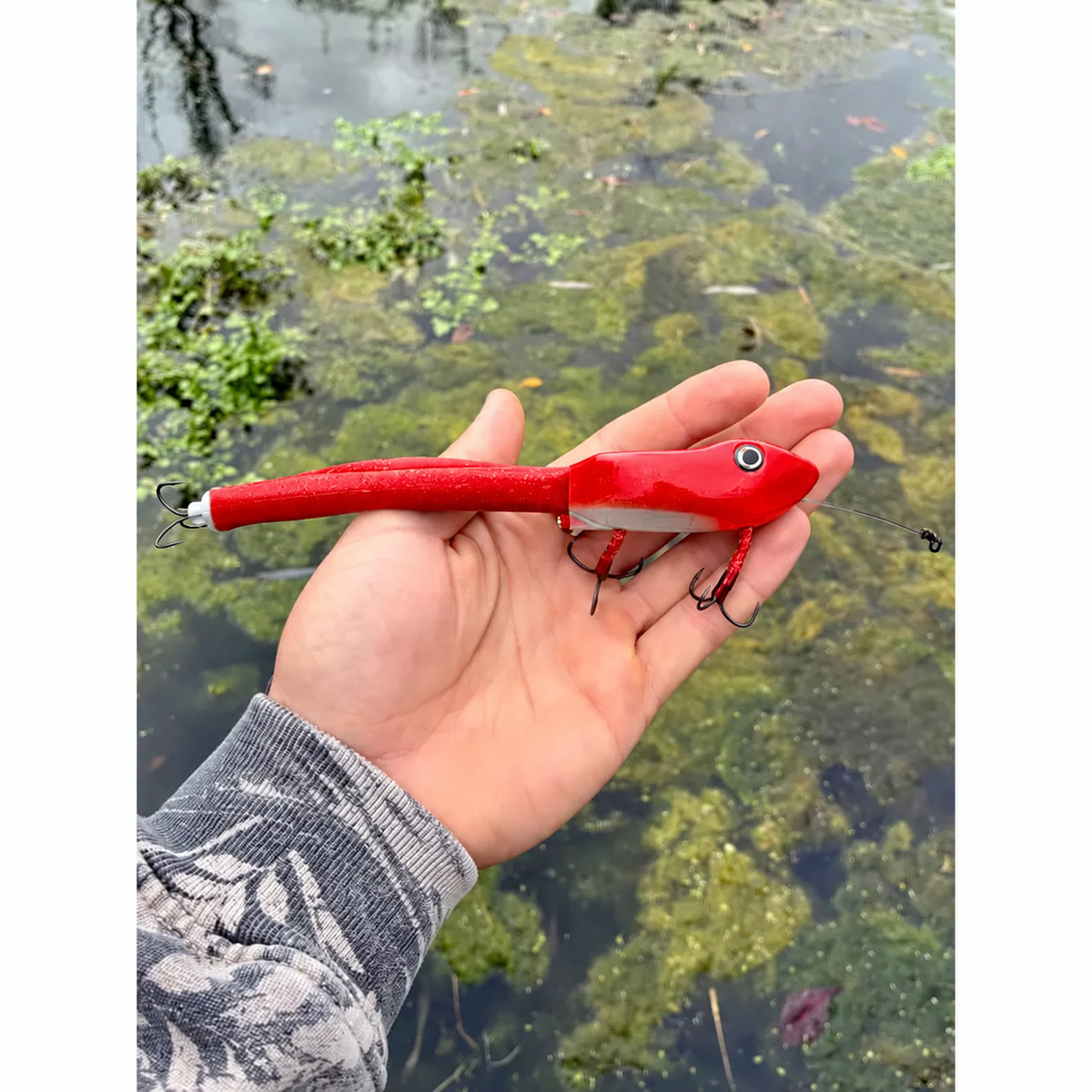 Red kicking frog topwater lure — AI-generated color variation