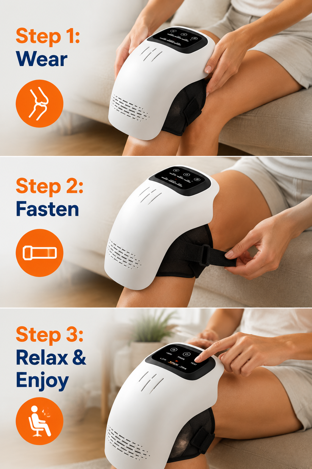Wear, fasten and relax with the knee massager