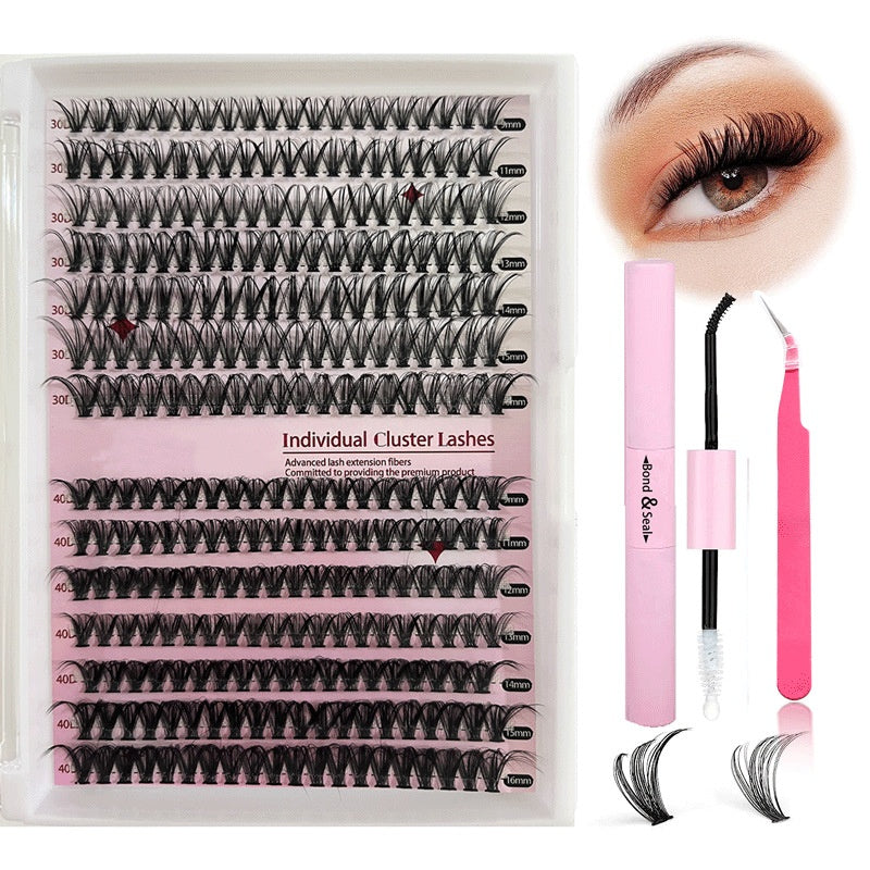 Mixed 30D and 40D lash kit with bond and seal and curved applicator