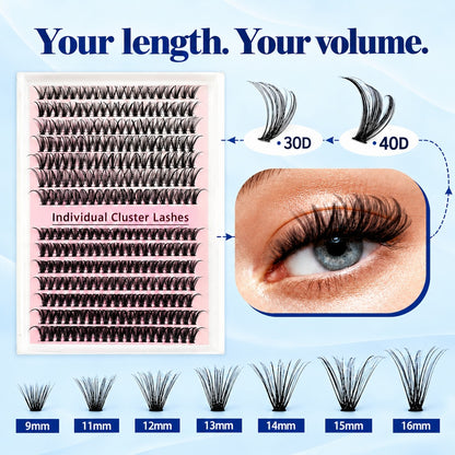 Mixed lash lengths from 9 to 16 mm with 30D and 40D density options