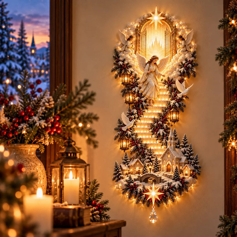 Angel display in a Christmas living room