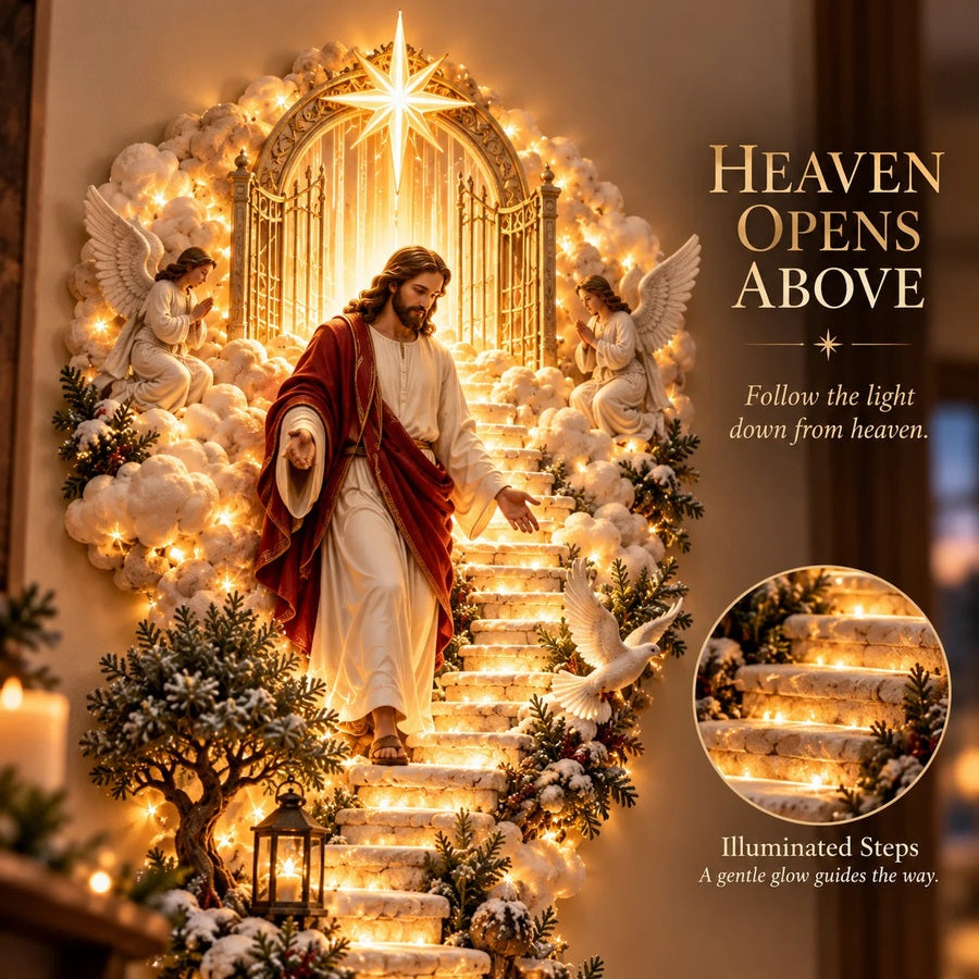 Heaven opens above: Jesus design detail