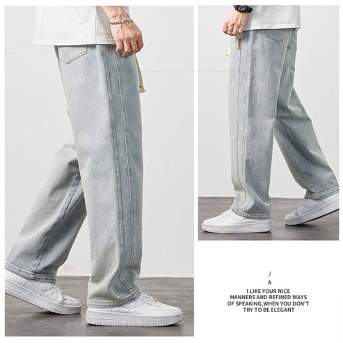 Light blue jeans shown from the side and front