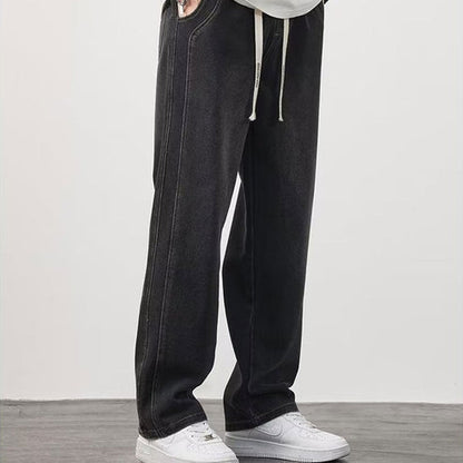 Dark gray loose straight-leg jeans