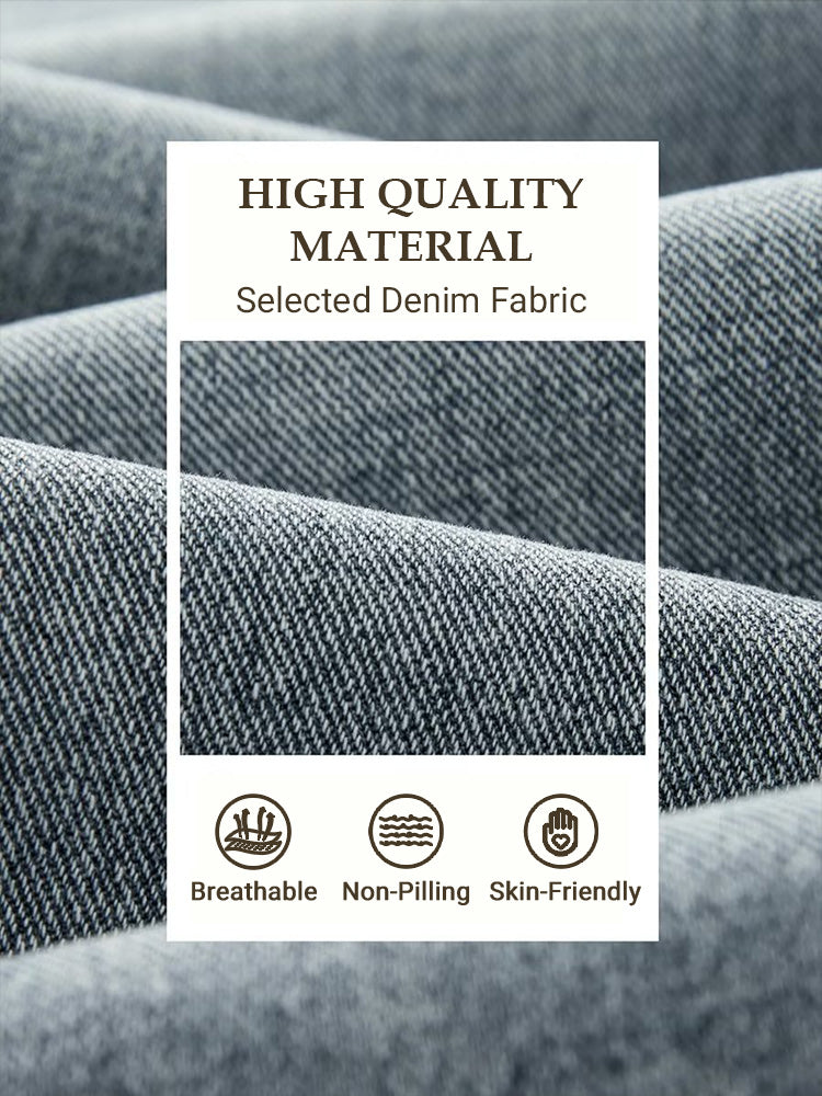 Soft denim-look polyester fabric close-up