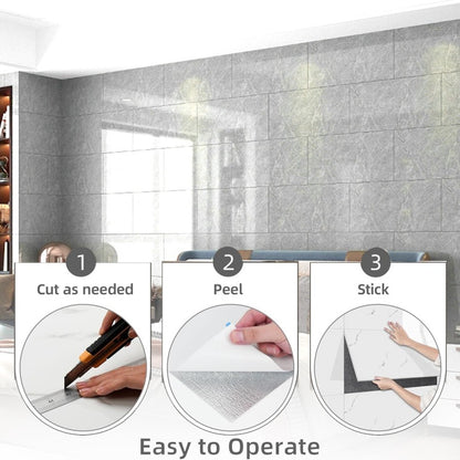Measure and trim, peel the backing, then press tiles onto a wall