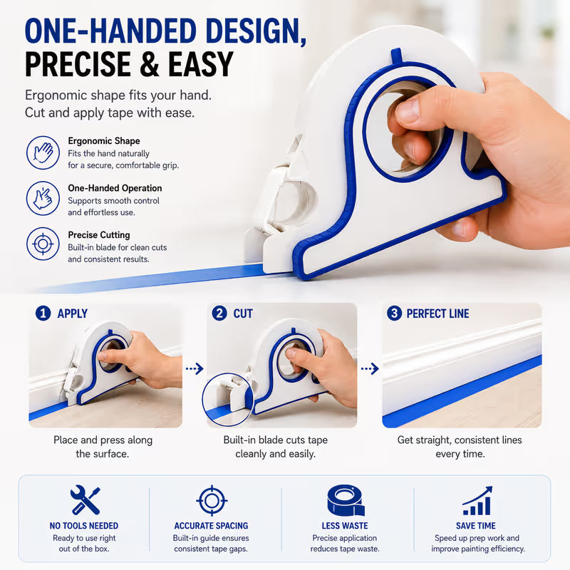 Handheld applicator with built-in cutter and usage steps
