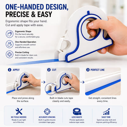 Handheld applicator with built-in cutter and usage steps