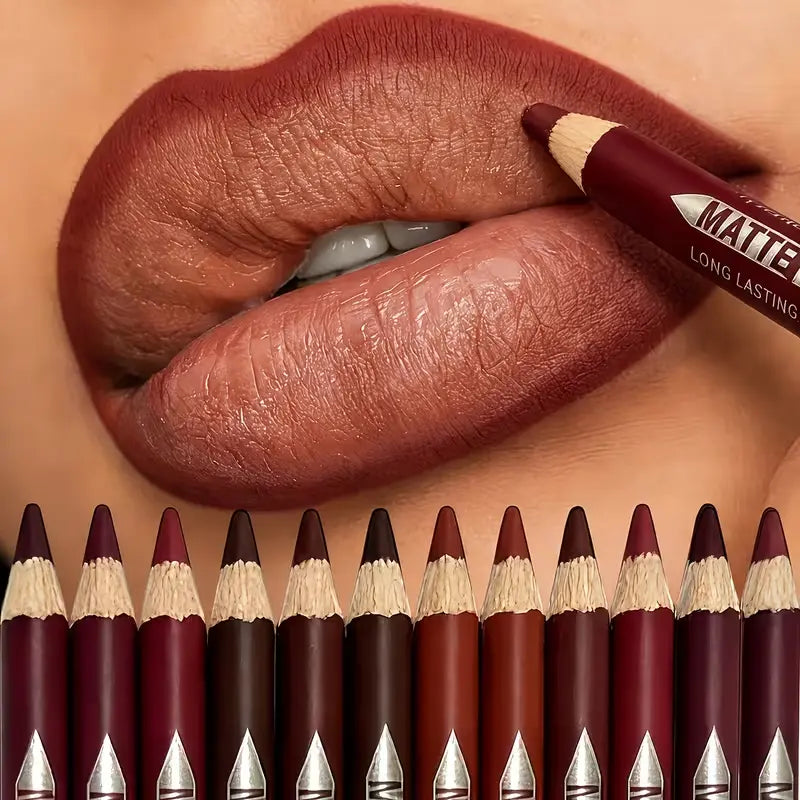12 matte lip liner pencils with sharpeners