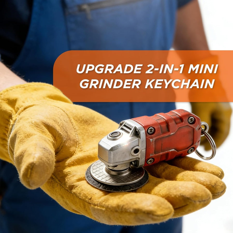 Mini grinder keychain resting in a gloved hand