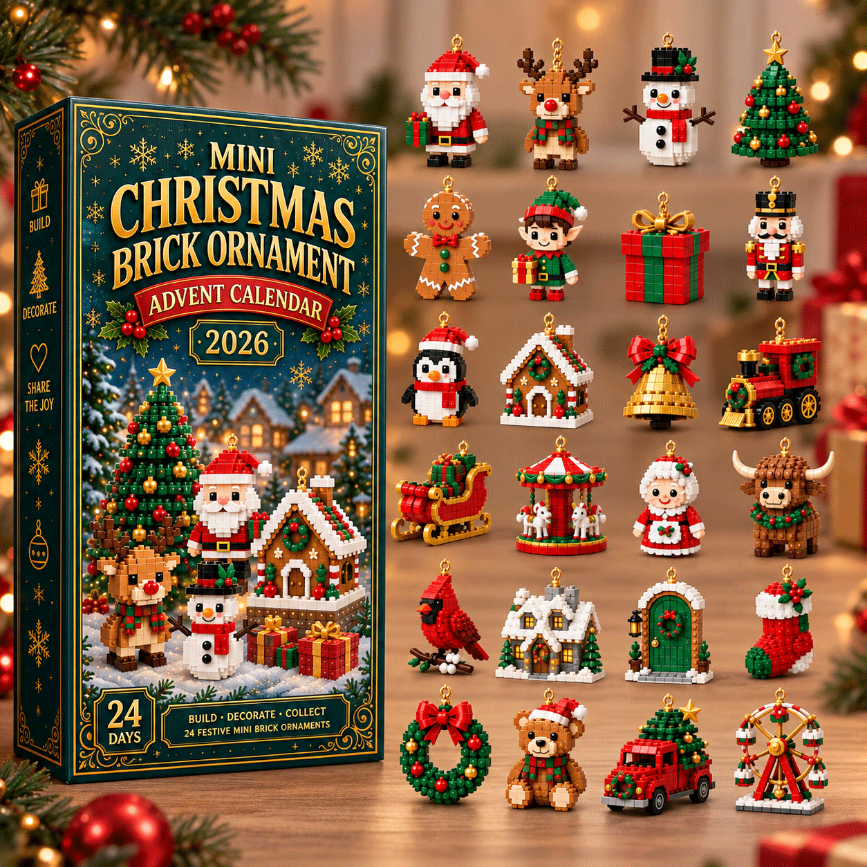 Animated overview of the buildable Christmas ornaments