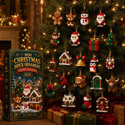 Christmas tree decorated with miniature brick ornaments