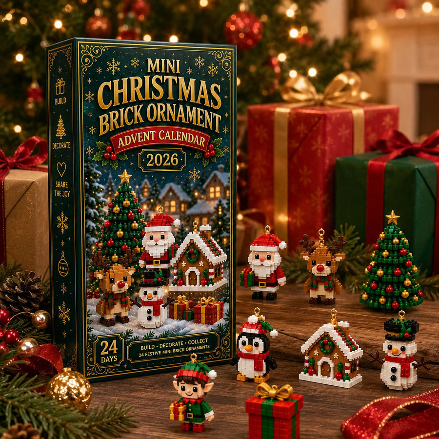 Green and gold advent calendar with festive mini builds