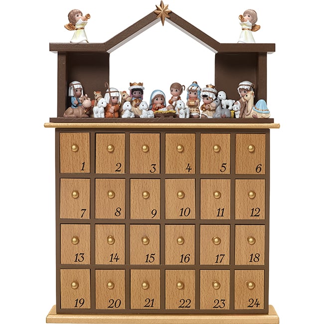 Complete Precious Moments Nativity Advent Calendar with 24 numbered drawers