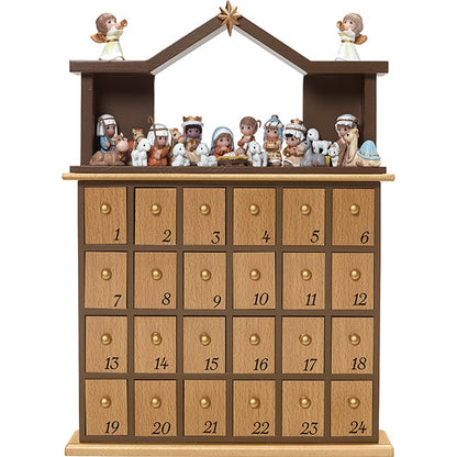 Complete Precious Moments Nativity Advent Calendar with 24 numbered drawers