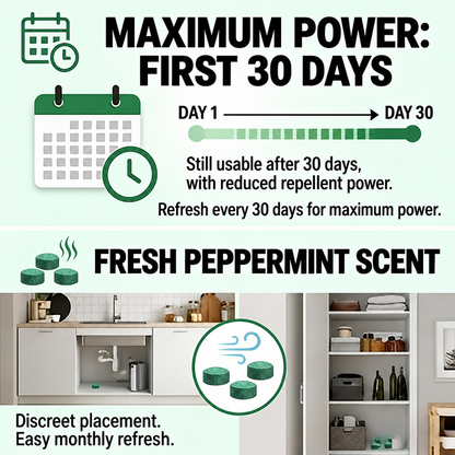 Strongest repellent effect for the first 30 days, continued use at reduced power and monthly refresh
