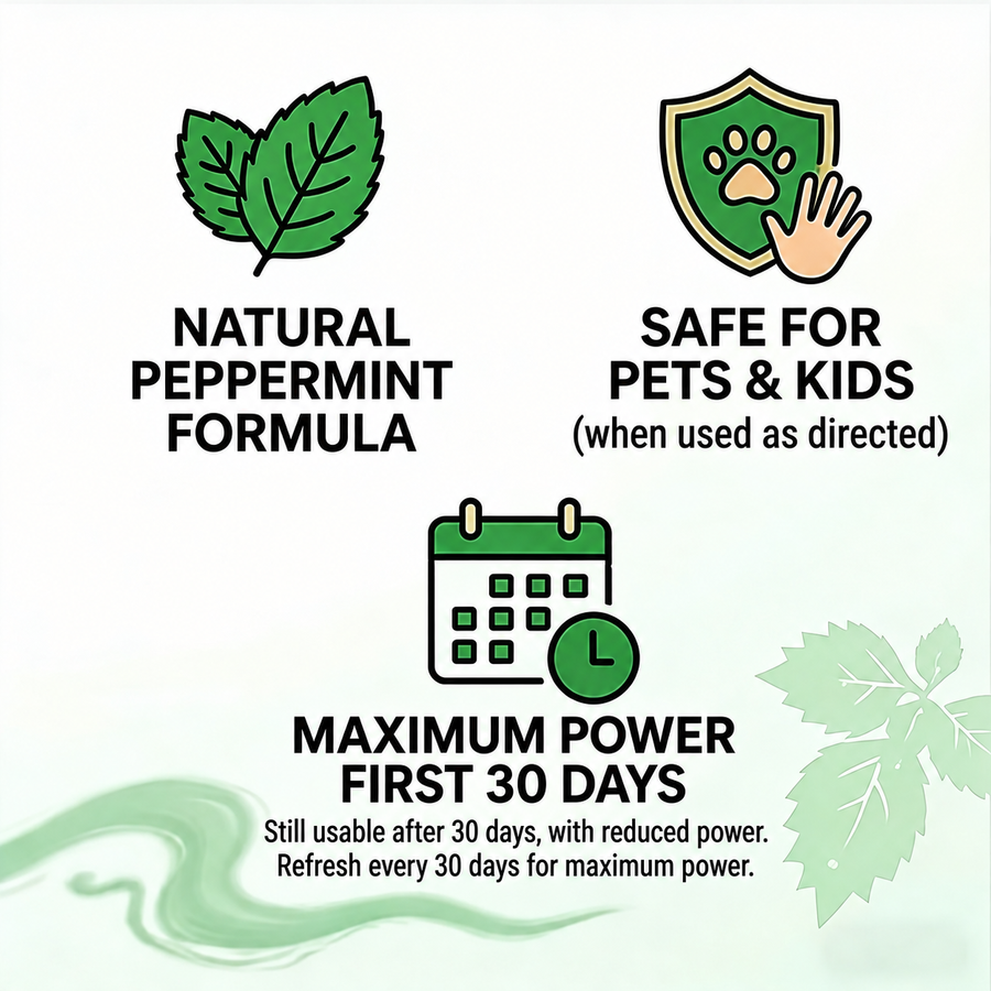 Strongest repellent effect for the first 30 days, continued use at reduced power and monthly refresh
