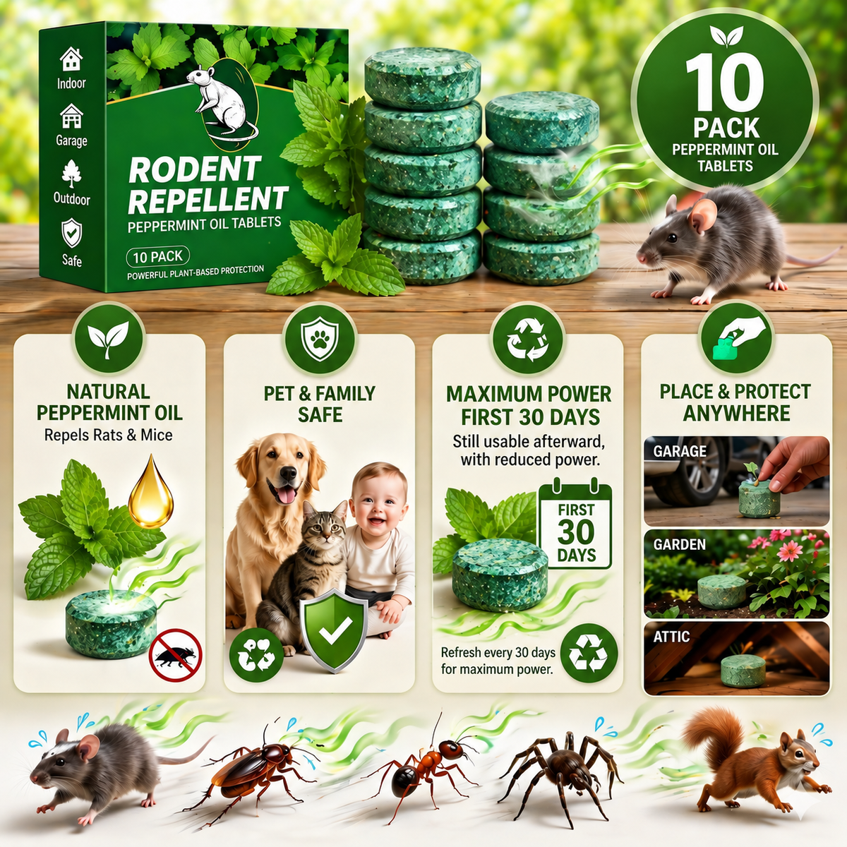 Strongest repellent effect for the first 30 days, continued use at reduced power and monthly refresh