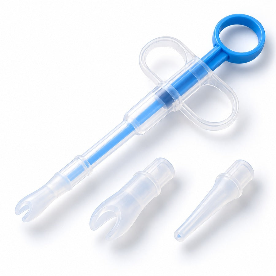 Blue 2-in-1 pet medicine feeder dual tips — product illustration