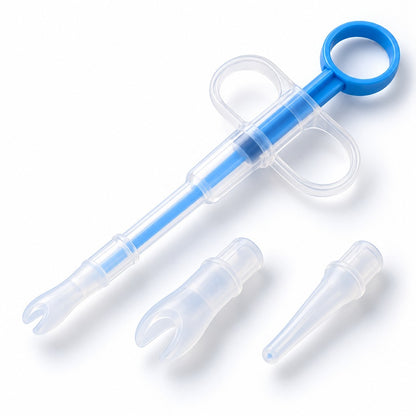 Blue 2-in-1 pet medicine feeder dual tips — product illustration