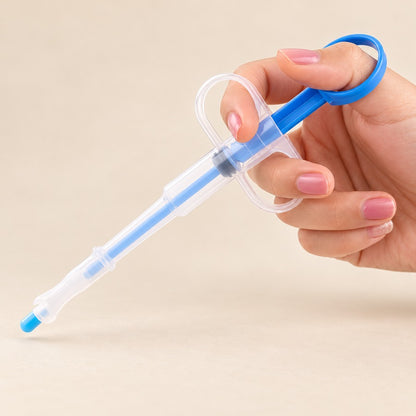 Blue 2-in-1 pet medicine feeder grip — product illustration