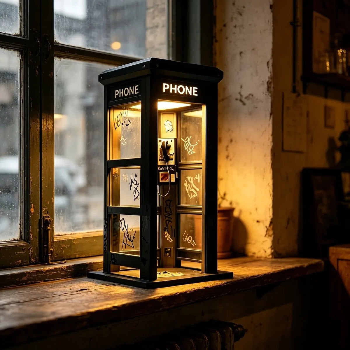 Vintage Phone Booth Ambient Lamp — window shelf display