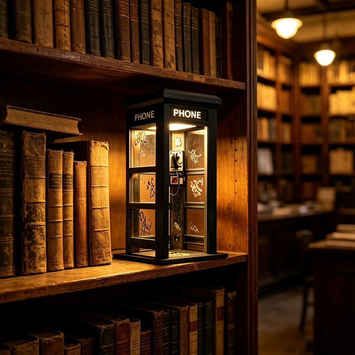 Vintage Phone Booth Ambient Lamp — bookshelf display