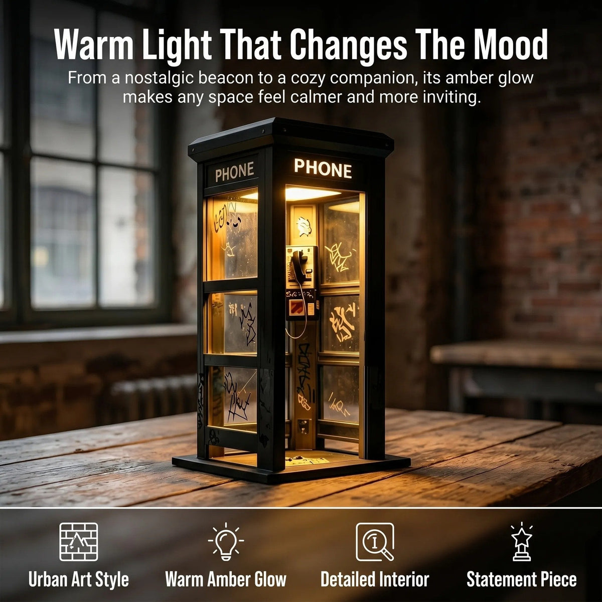 Vintage Phone Booth Ambient Lamp — warm ambient lighting details